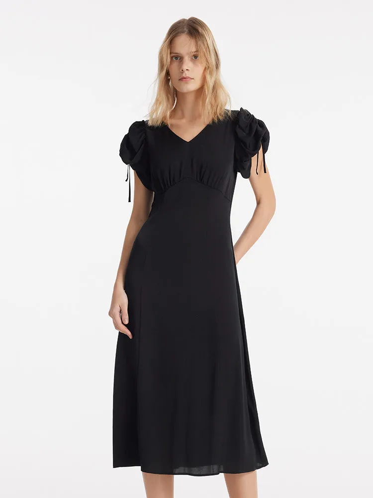 19 Momme Mulberry Silk Drawstring Sleeves Women Midi Dress