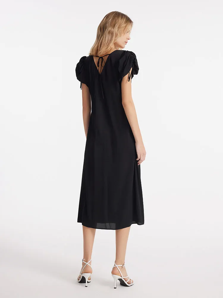 19 Momme Mulberry Silk Drawstring Sleeves Women Midi Dress