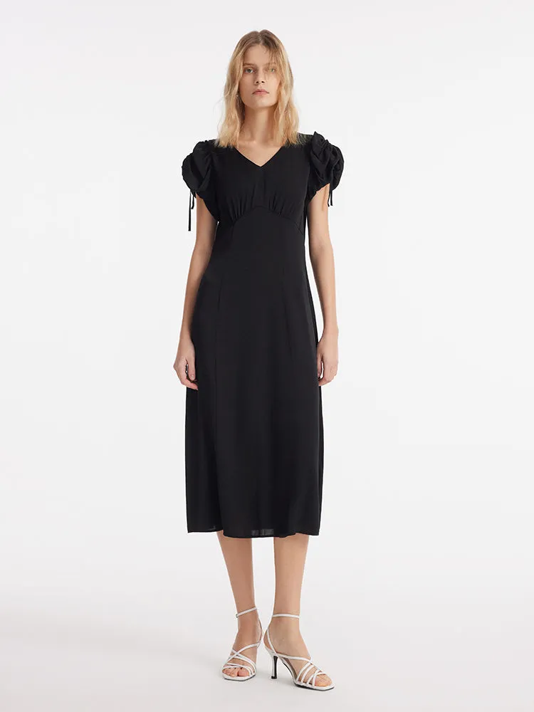 19 Momme Mulberry Silk Drawstring Sleeves Women Midi Dress