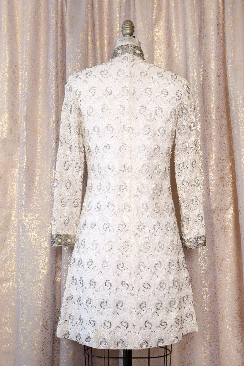 1960s Icy Beaded Shift Dress S