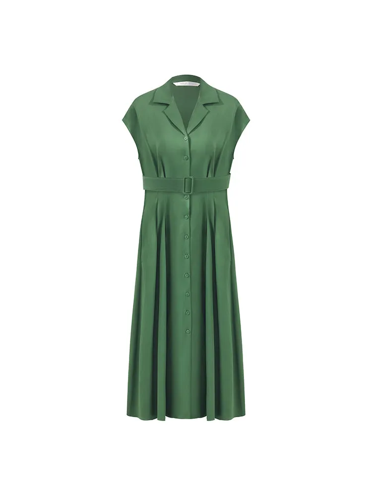 22 Momme Mulberry Silk Lapel Women Midi Dress With Belt