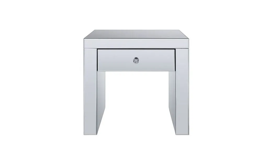 23" Silver Glass And Manufactured Wood Square Mirrored End Table With Drawer By Homeroots