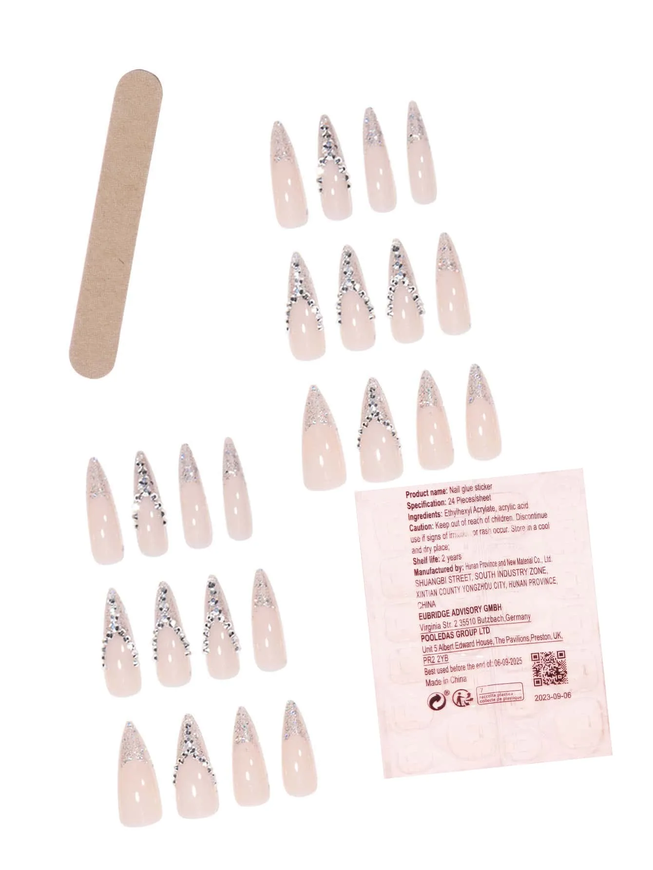 24 3D Stiletto Rhinestone Press On Nails