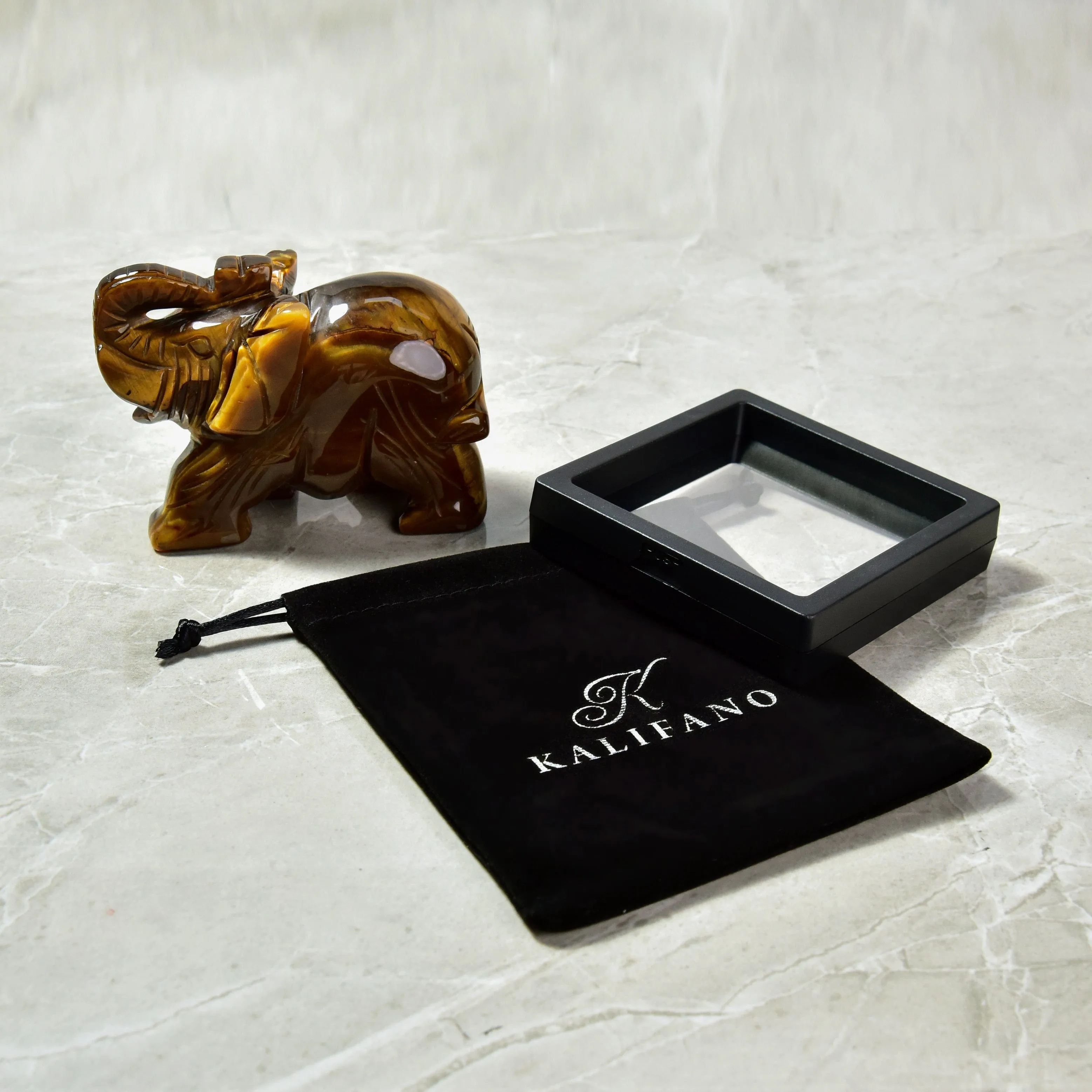 4 Tiger Eye Elephant Natural Gemstone Carving