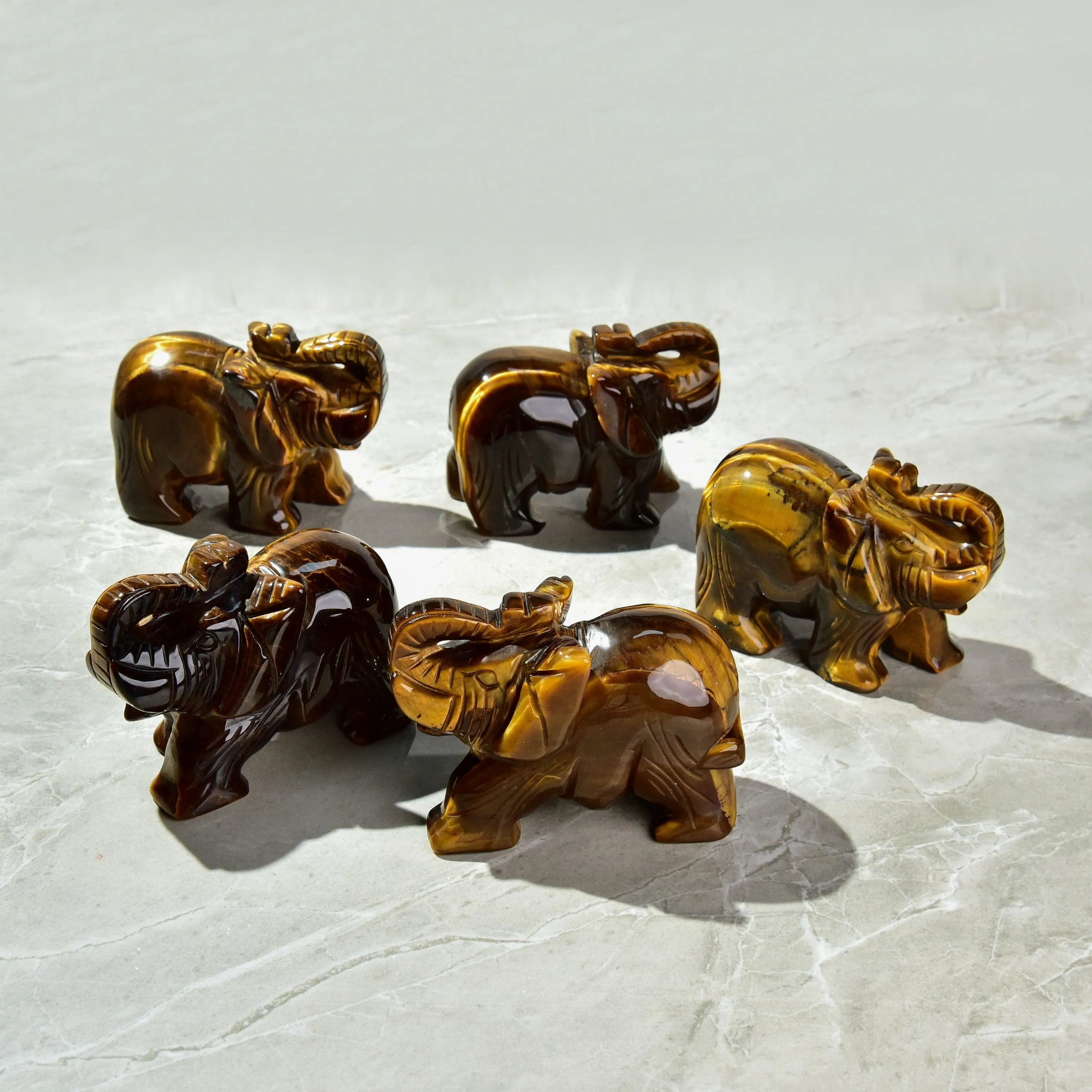 4 Tiger Eye Elephant Natural Gemstone Carving