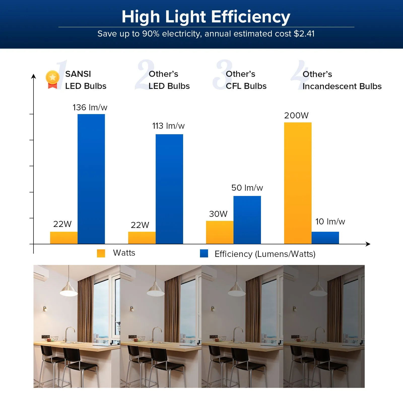 A21 22W LED 3000K/5000K Light Bulb