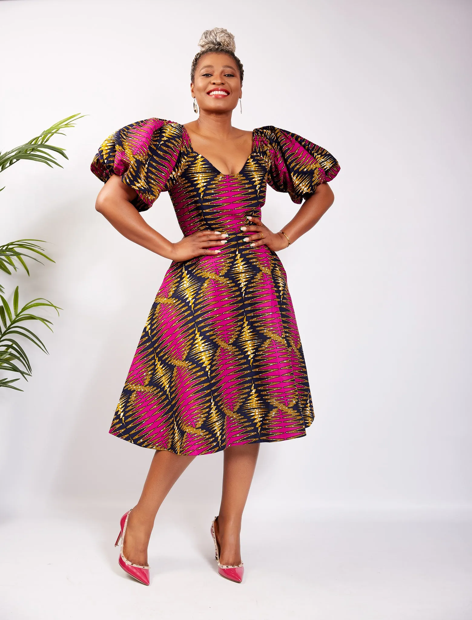 African Print Flare Midi Dress - Zione