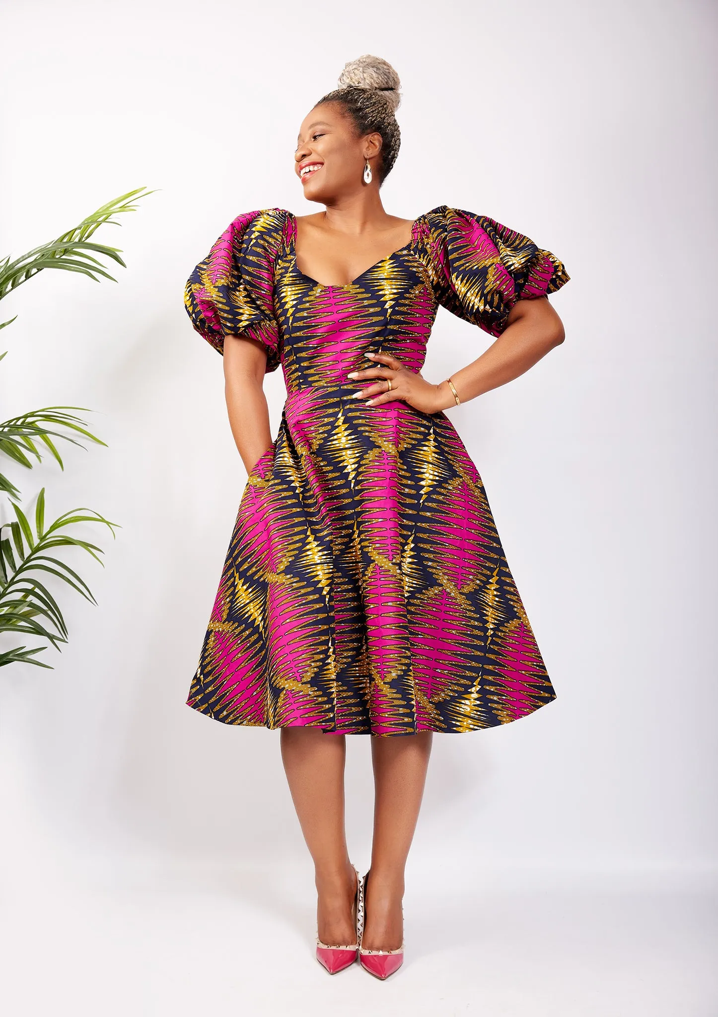 African Print Flare Midi Dress - Zione