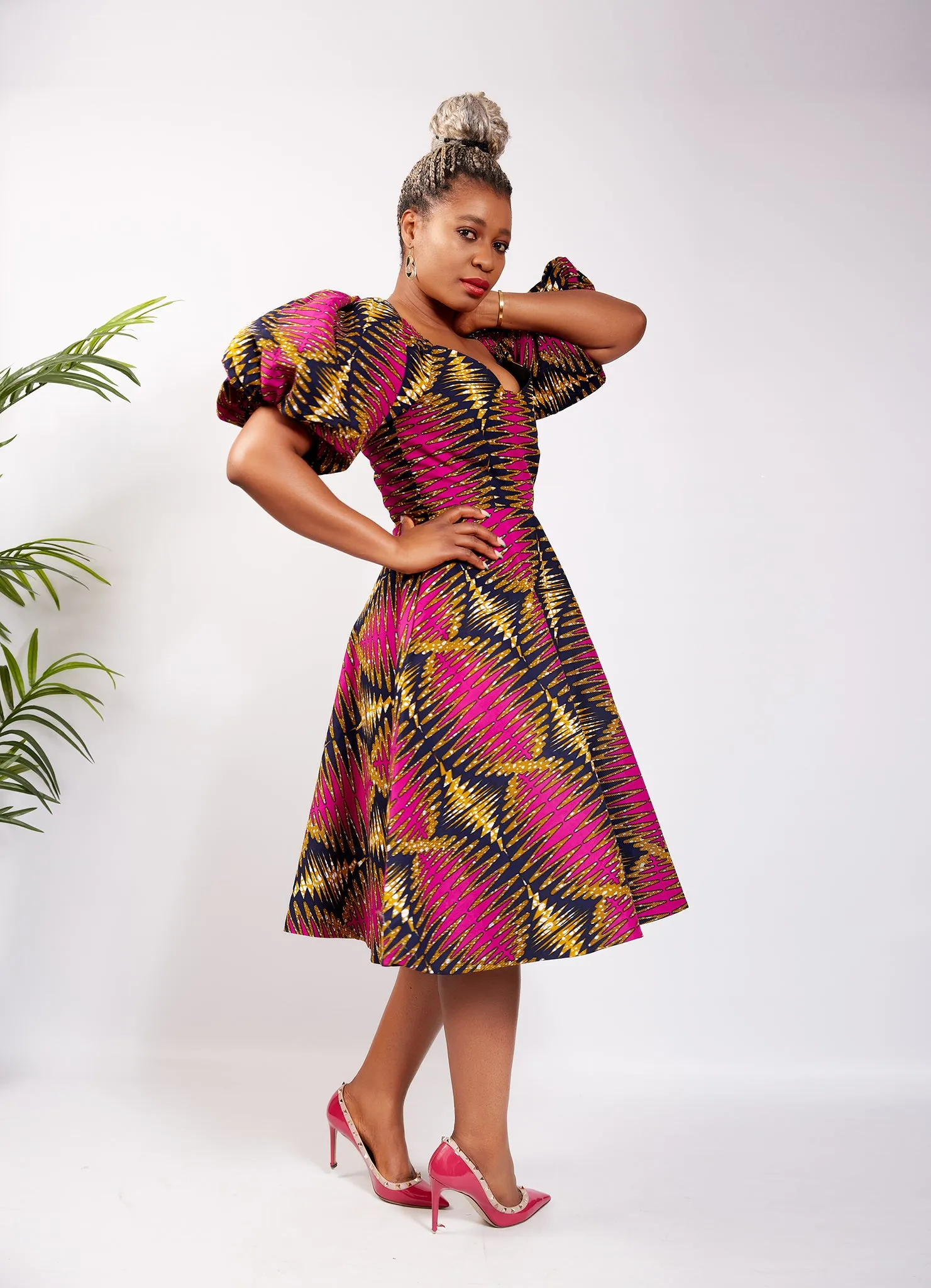 African Print Flare Midi Dress - Zione