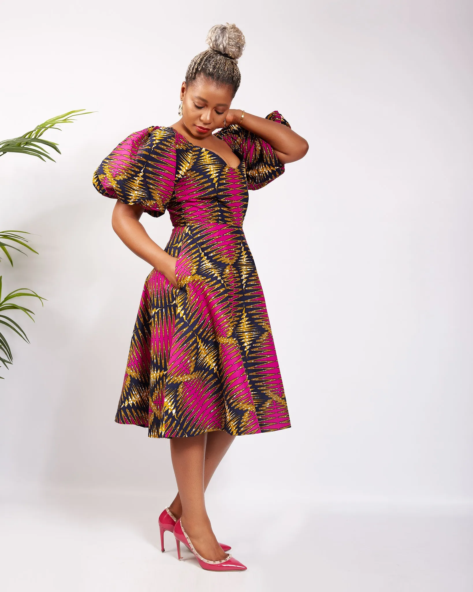 African Print Flare Midi Dress - Zione