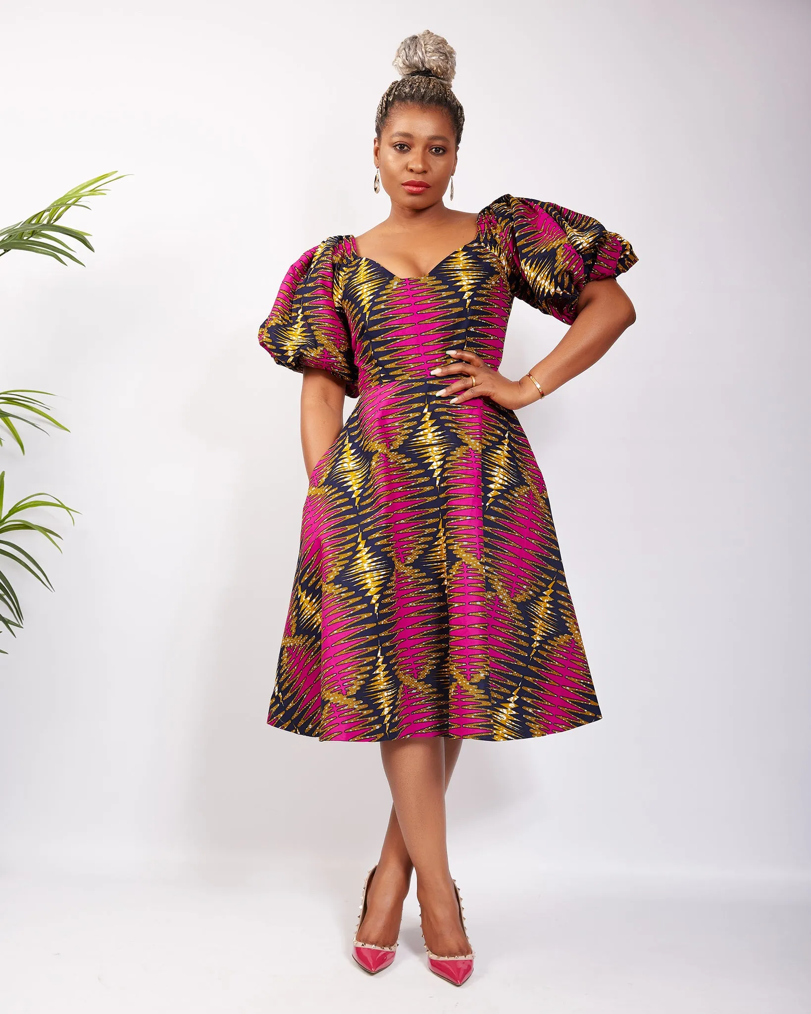 African Print Flare Midi Dress - Zione