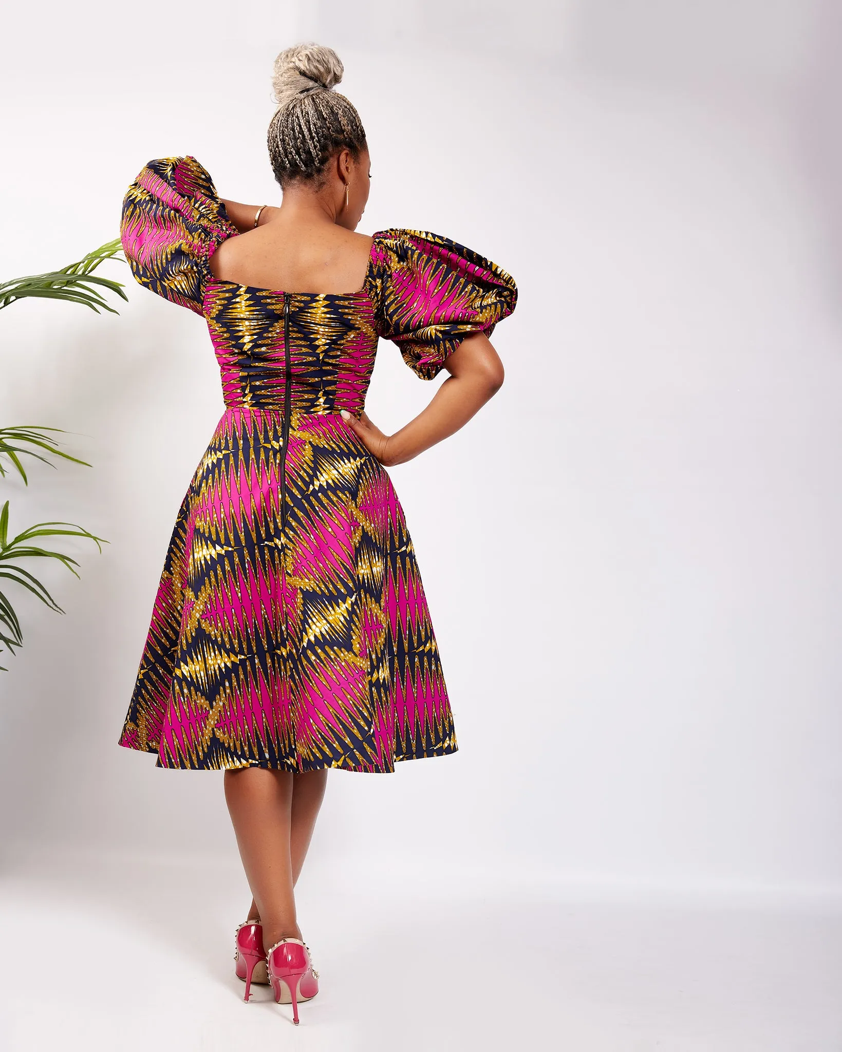 African Print Flare Midi Dress - Zione