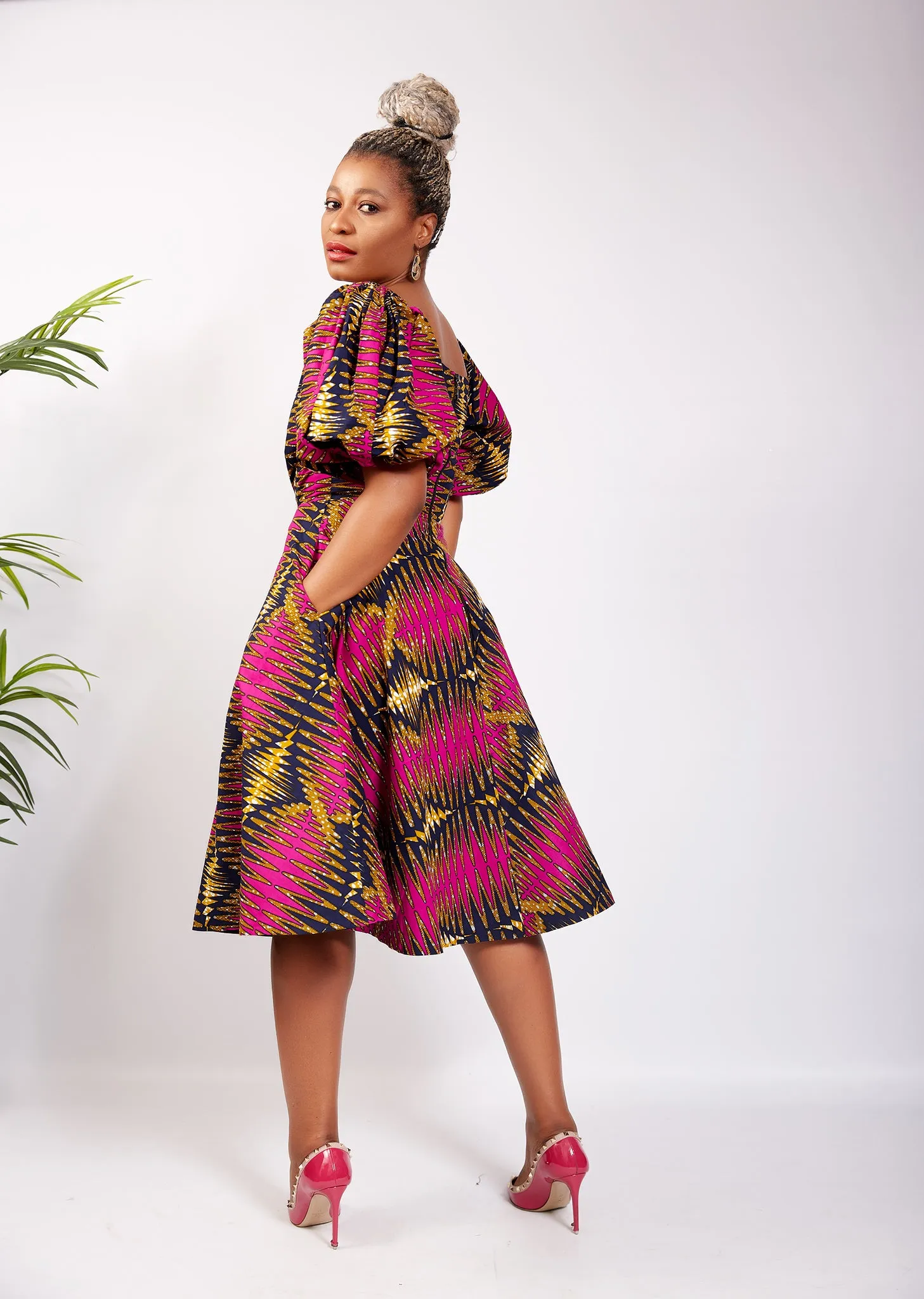 African Print Flare Midi Dress - Zione