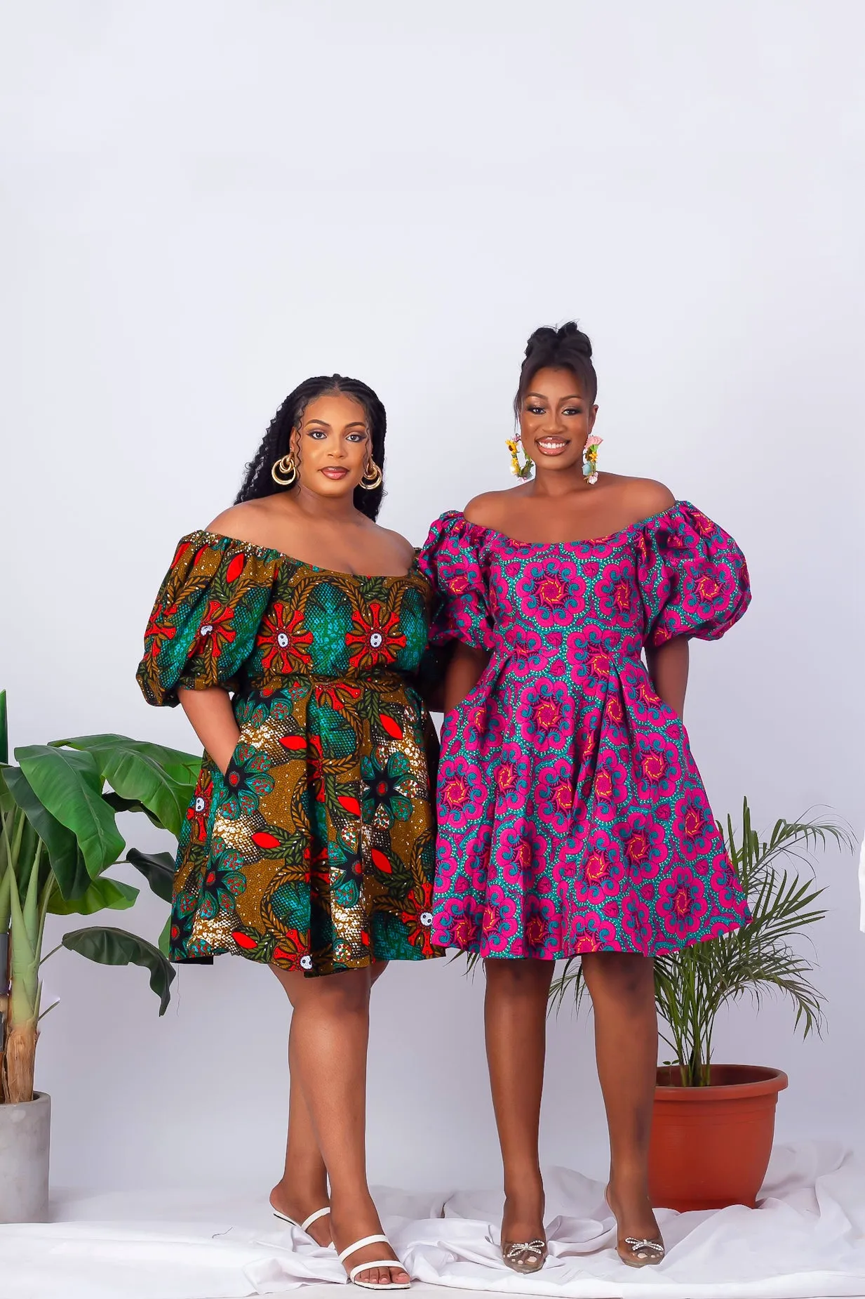 African Print Off Shoulder Flare Midi Dress - Abiye