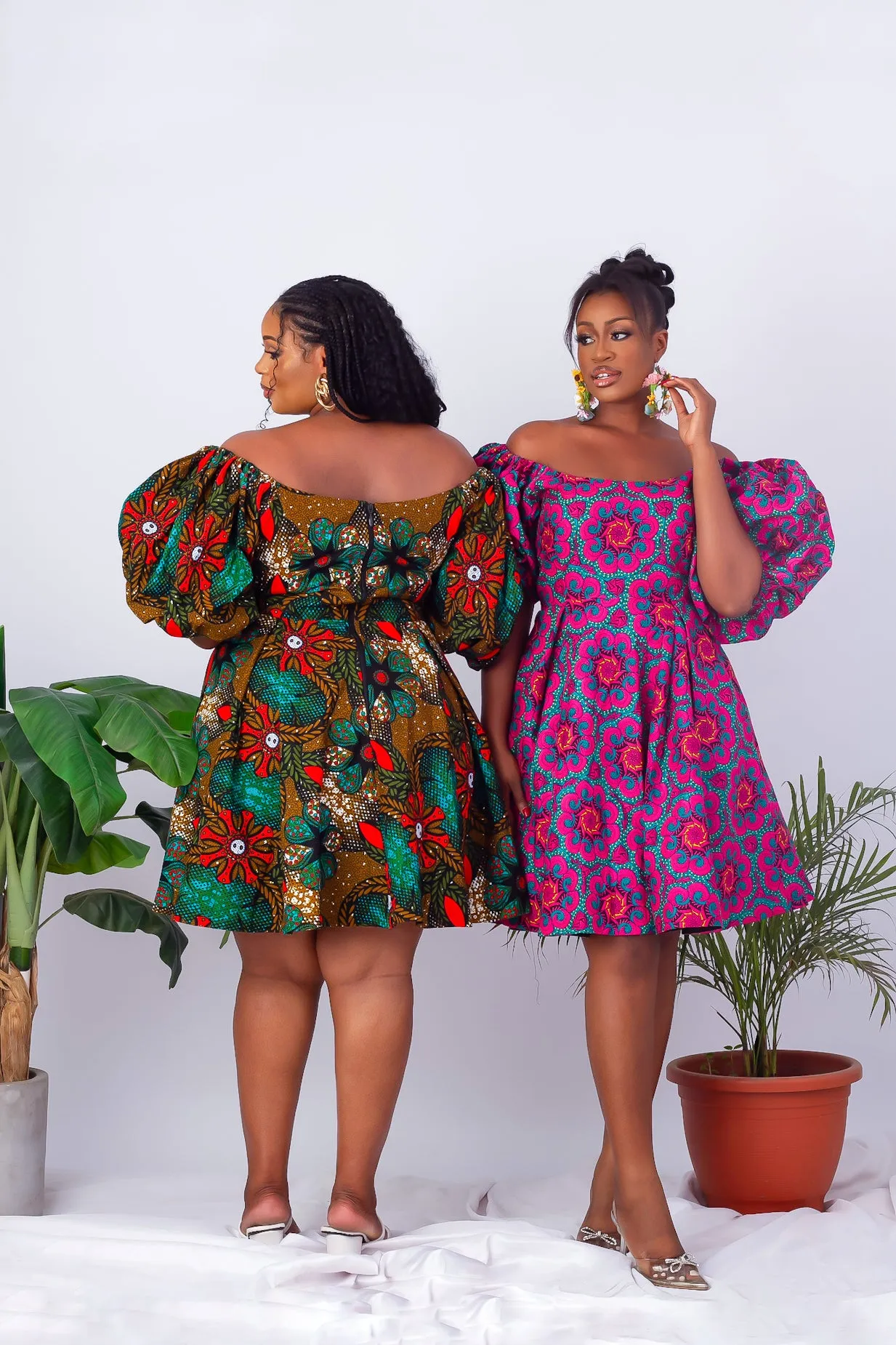 African Print Off Shoulder Flare Midi Dress - Abiye