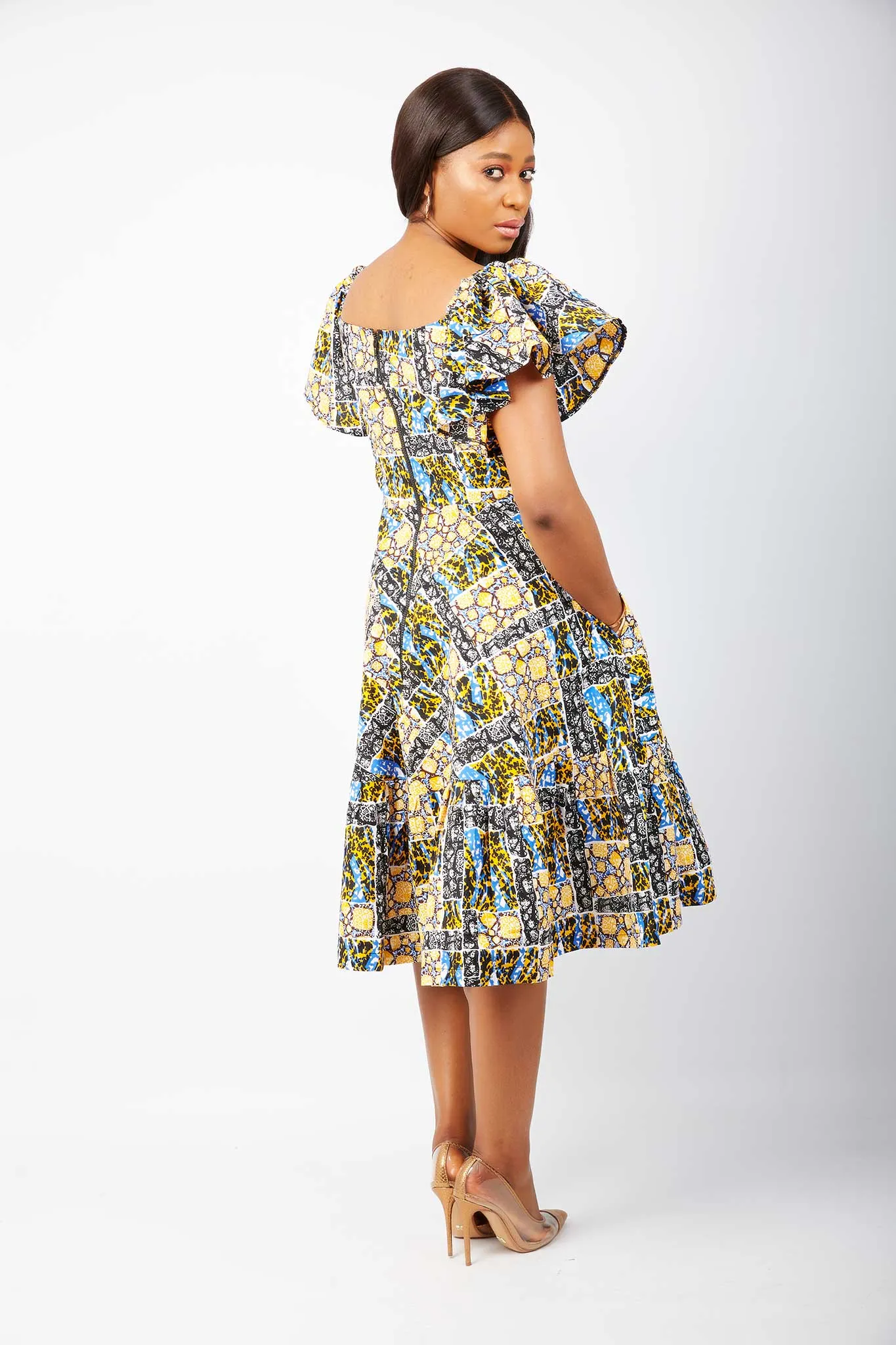 African print off shoulder Midi Dress - Odione