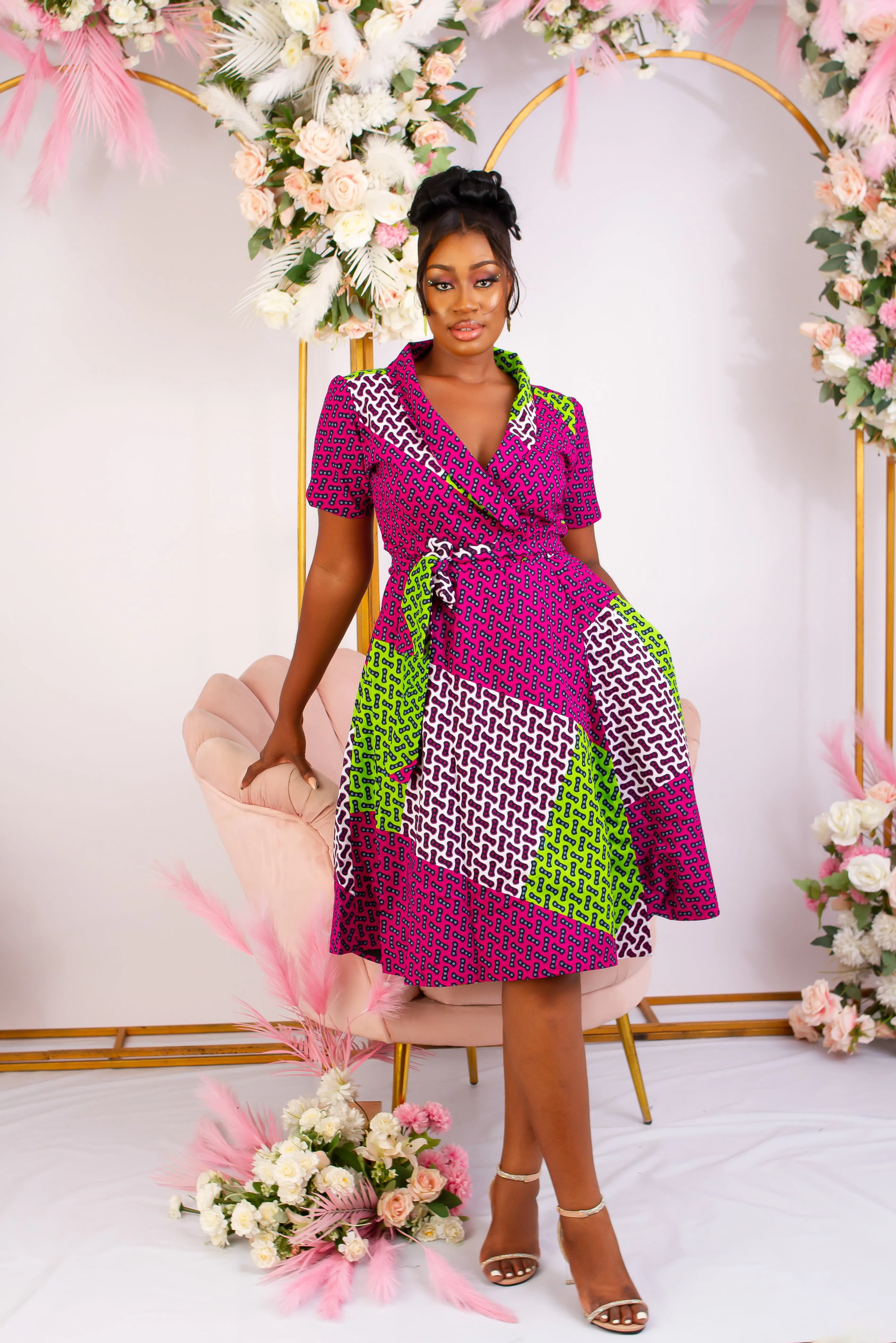 African Print Wrap Midi Dress - Isoken