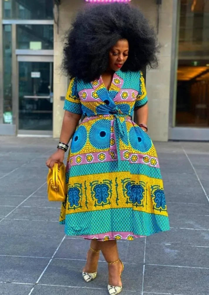 African Print Wrap Midi Dress - Kemmy