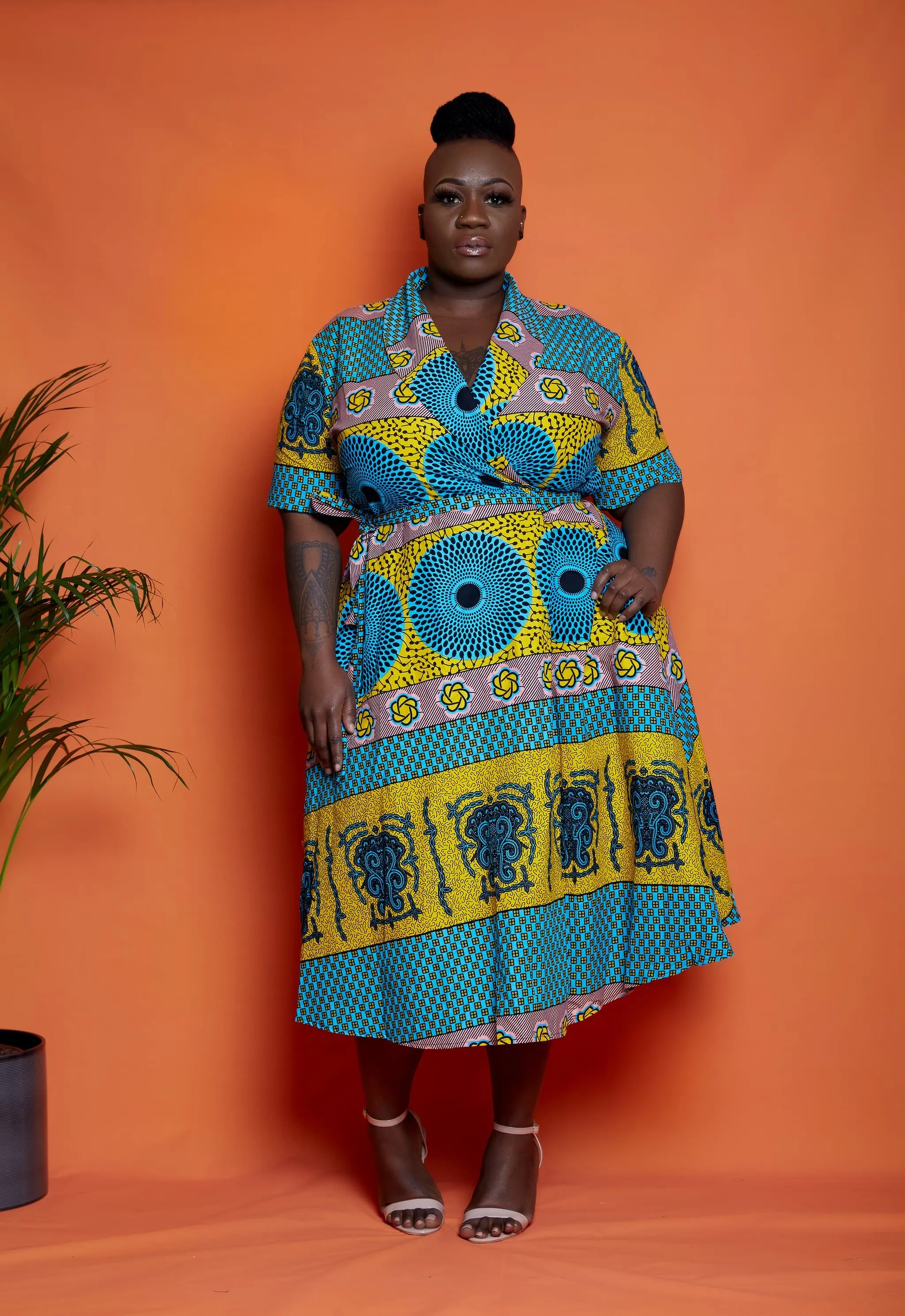 African Print Wrap Midi Dress - Kemmy