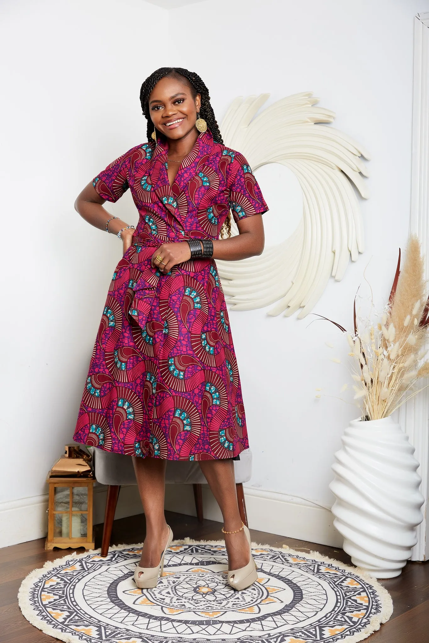 African Print Wrap Midi Dress - Uzoamaka