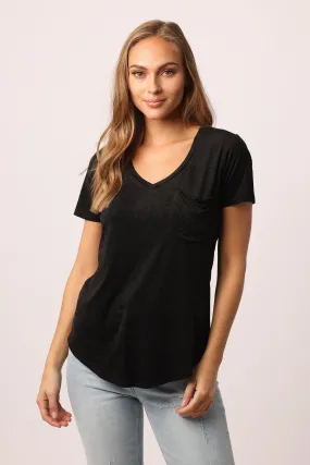 AL Phoenix Suede V-Neck Top- Black