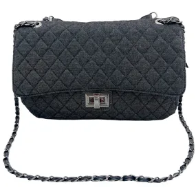 ALYSSA Oversized Vegan Denim Quilted Shoulder Bag - Black New w/Tags