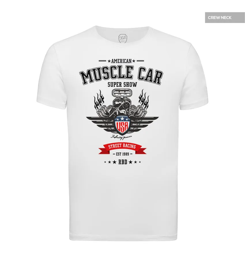 American Muscle Car Stylish Mens White T-shirt MD882