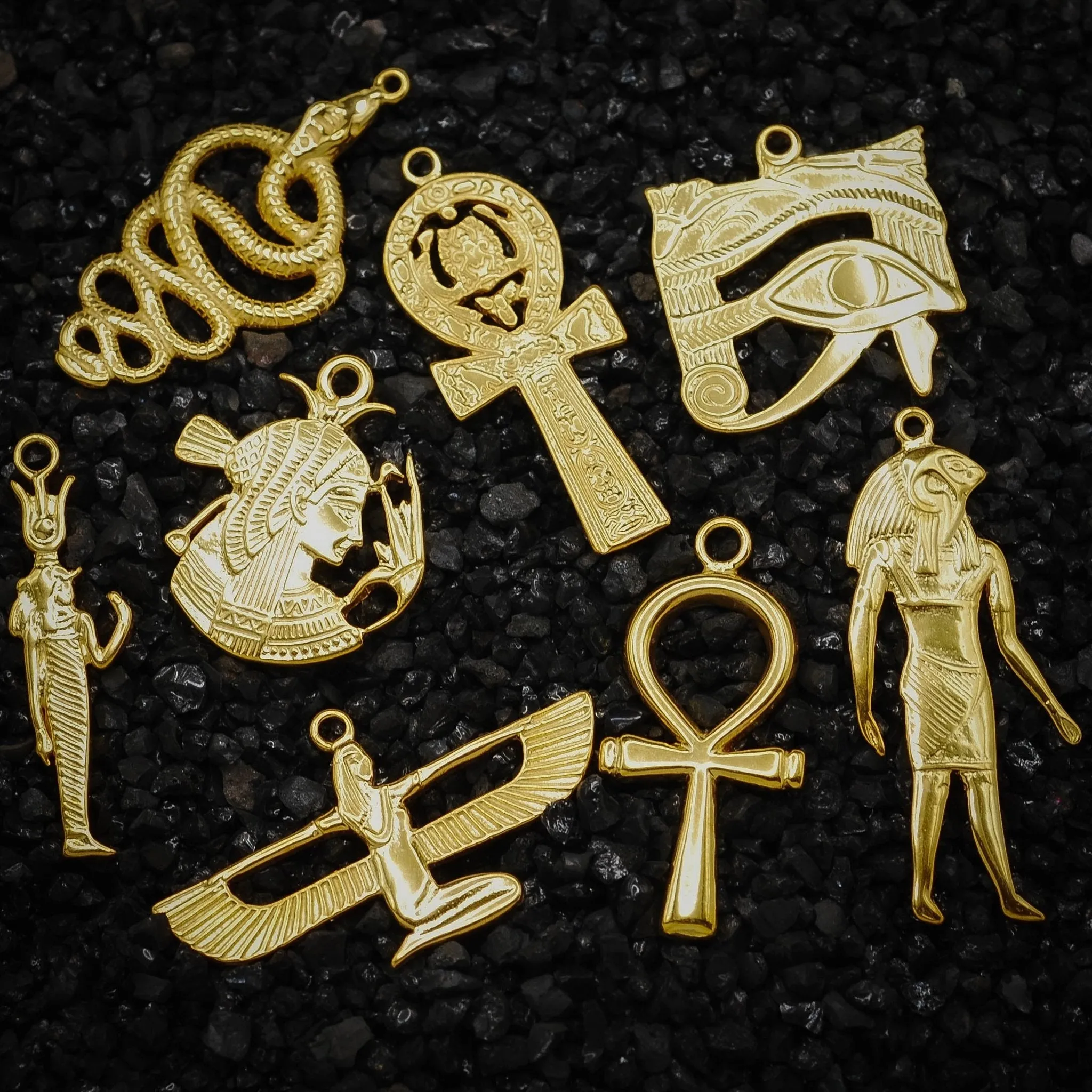 Ankh Key Charm of Eternal Life with Lotus and Scarab Beetle Ancient Egyptian | 925 Sterling Silver, Oxidized or 18K Gold Plated | Jewelry Making Pendant