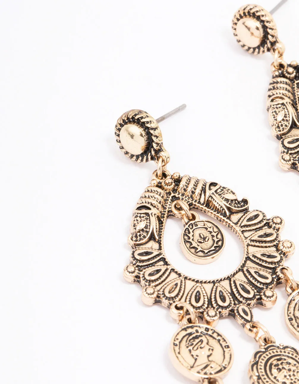 Antique Gold Coin Droplet Earrings