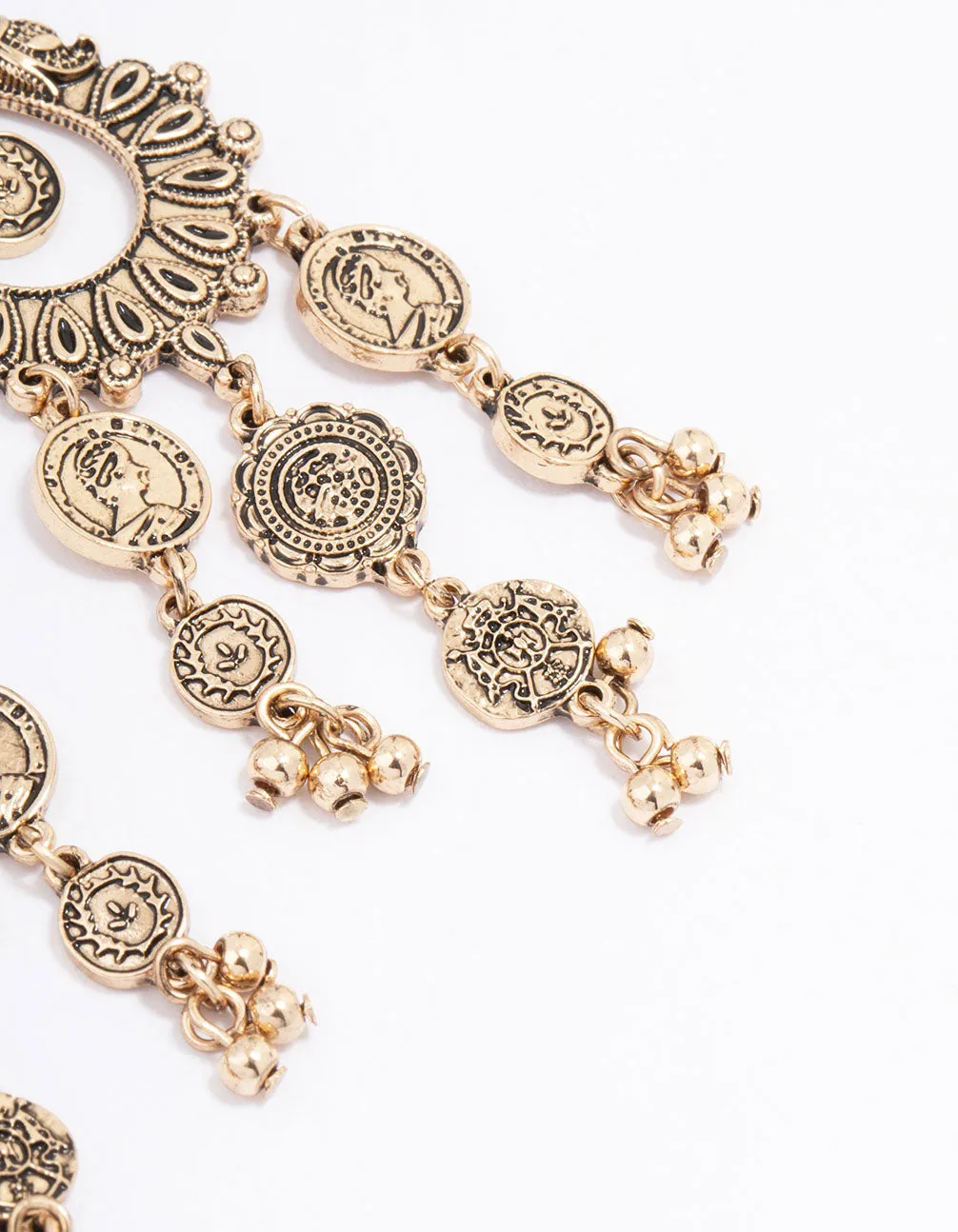 Antique Gold Coin Droplet Earrings