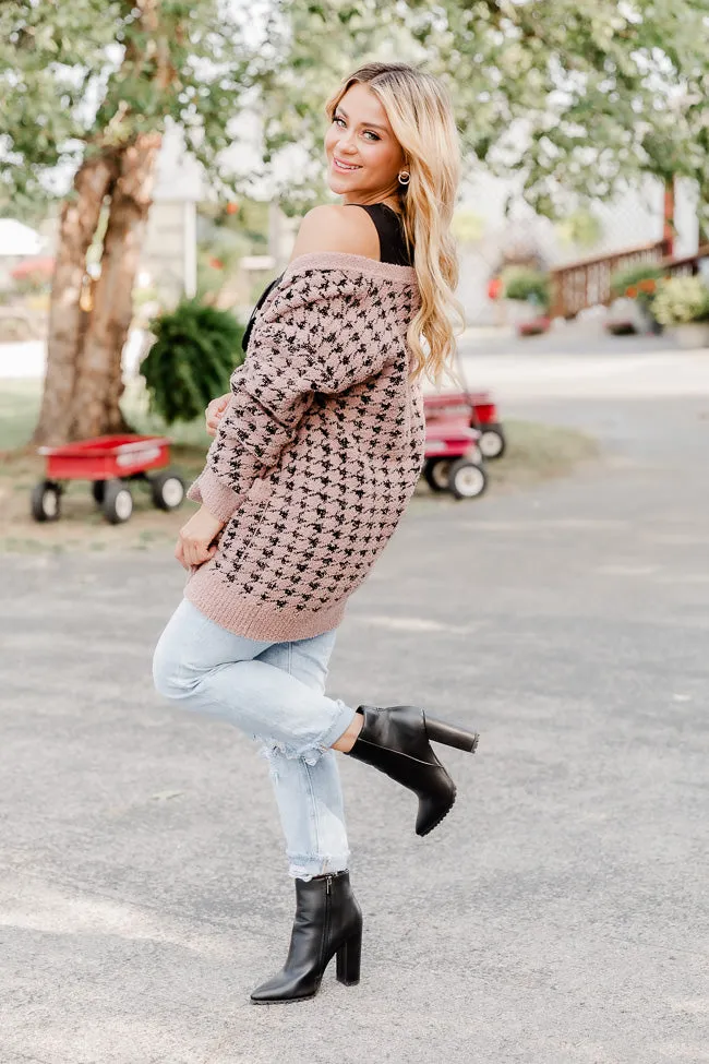 At Your Best Brown And Black Fuzzy Houndstooth Cardigan