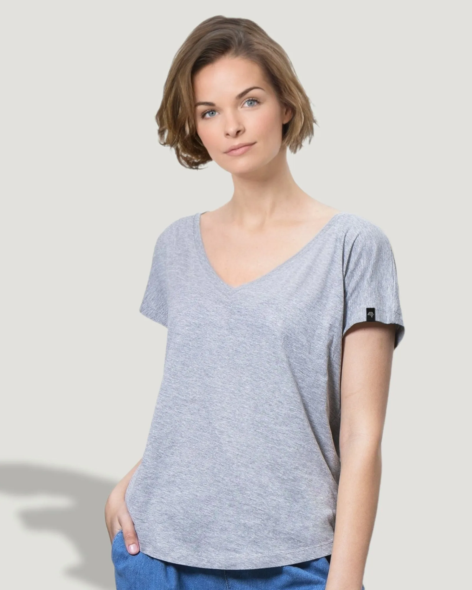 Auslaufartikel ― MTS M147 ― Damen Bio-Baumwolle V-Neck T-Shirt - Heather Grau Melange