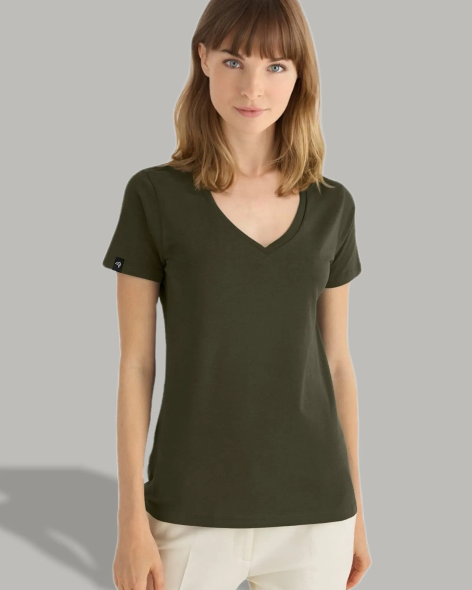 BAC TW045 ― Damen Bio-Baumwolle V-Neck T-Shirt - Olive Grün