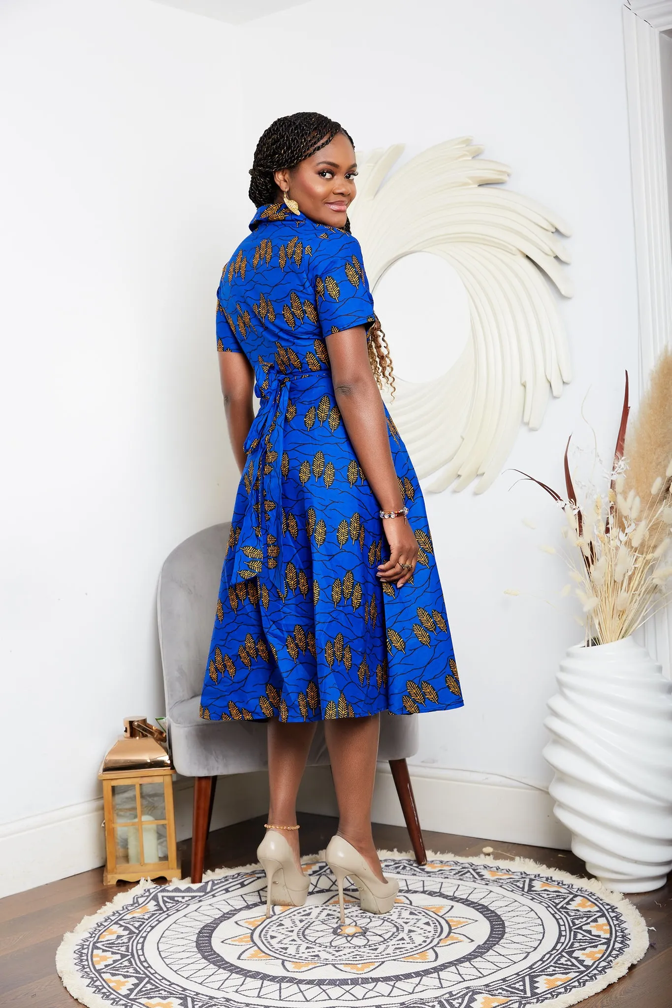 BACK IN STOCK - African Print Wrap Midi Dress - Abiba