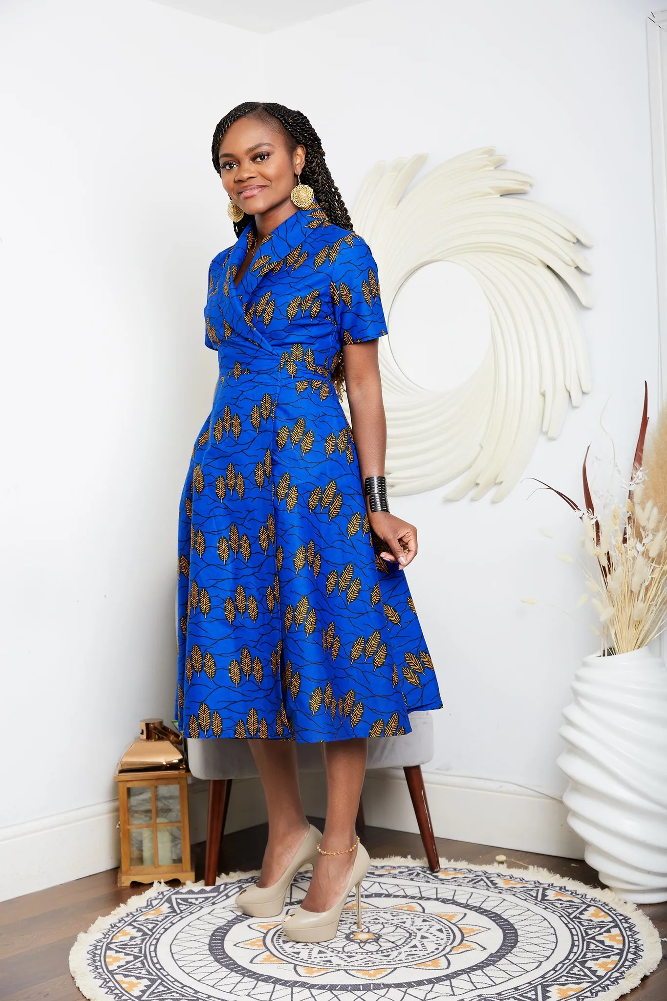 BACK IN STOCK - African Print Wrap Midi Dress - Abiba