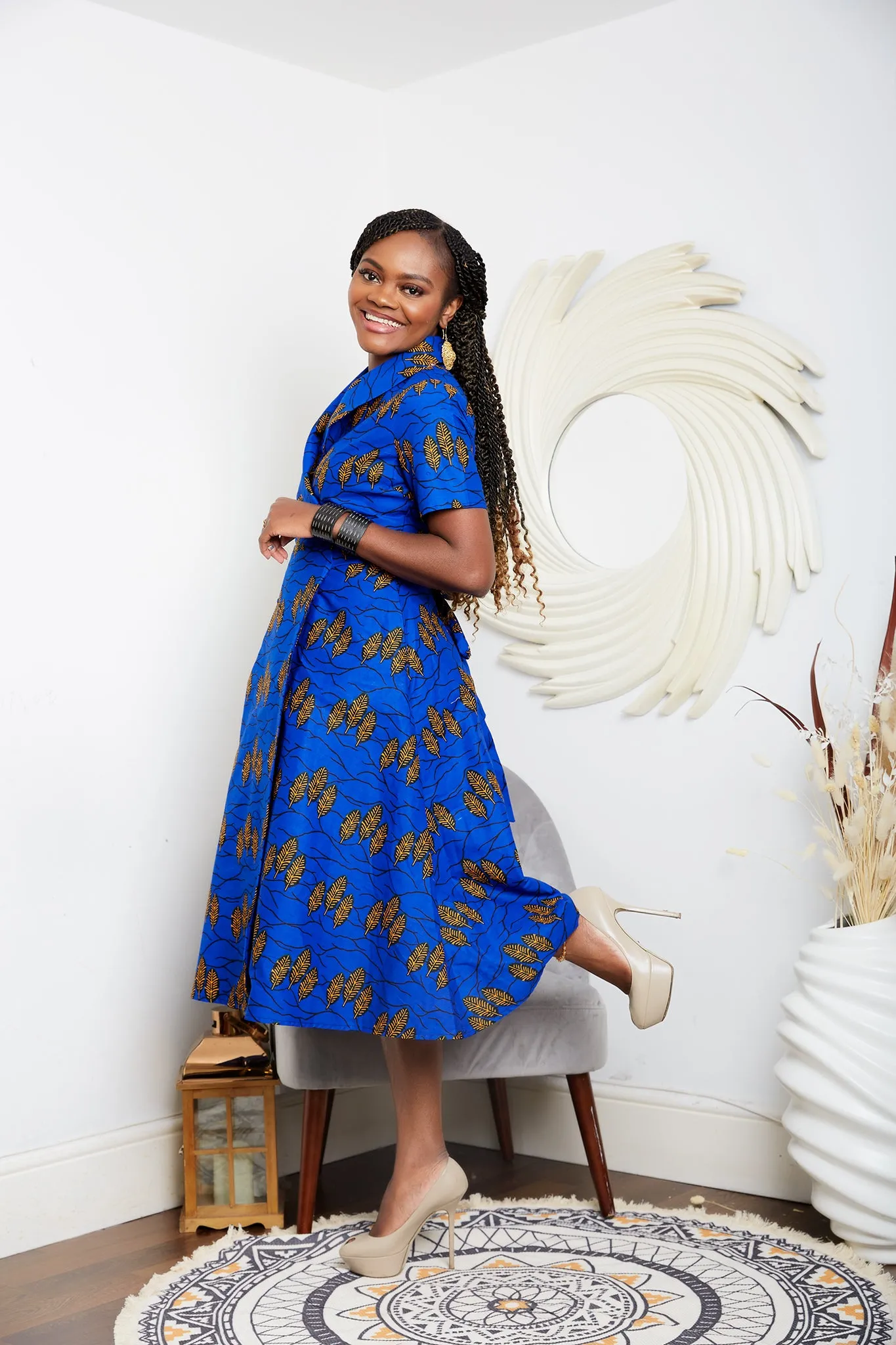 BACK IN STOCK - African Print Wrap Midi Dress - Abiba