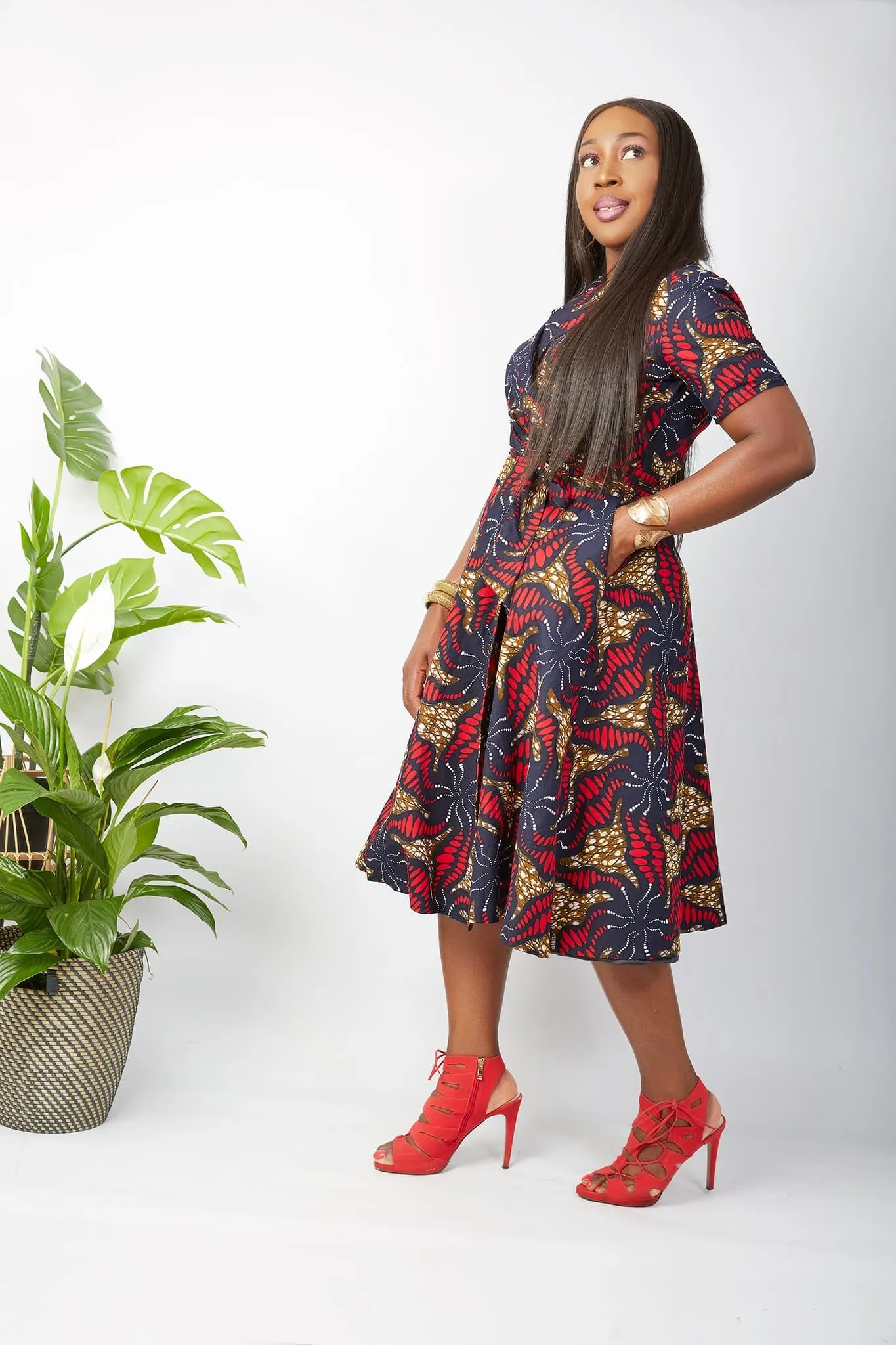 BACK IN STOCK - African Print Wrap Midi Dress - Toke