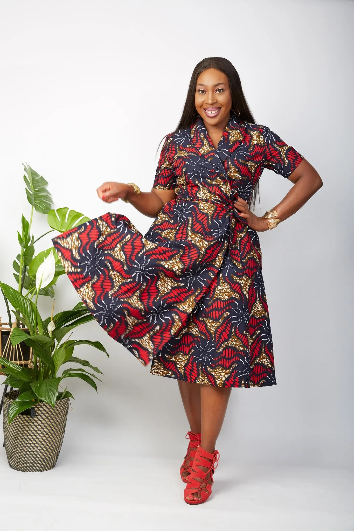 BACK IN STOCK - African Print Wrap Midi Dress - Toke