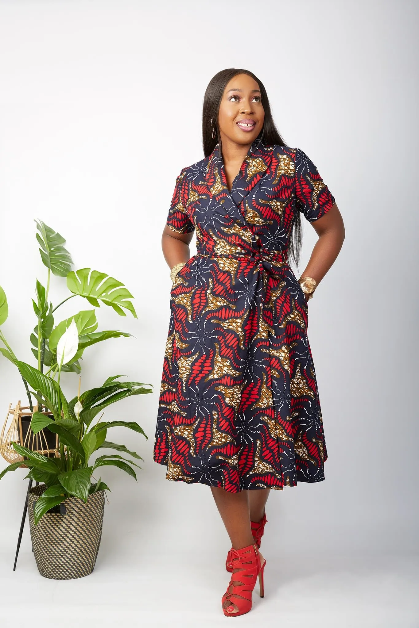 BACK IN STOCK - African Print Wrap Midi Dress - Toke