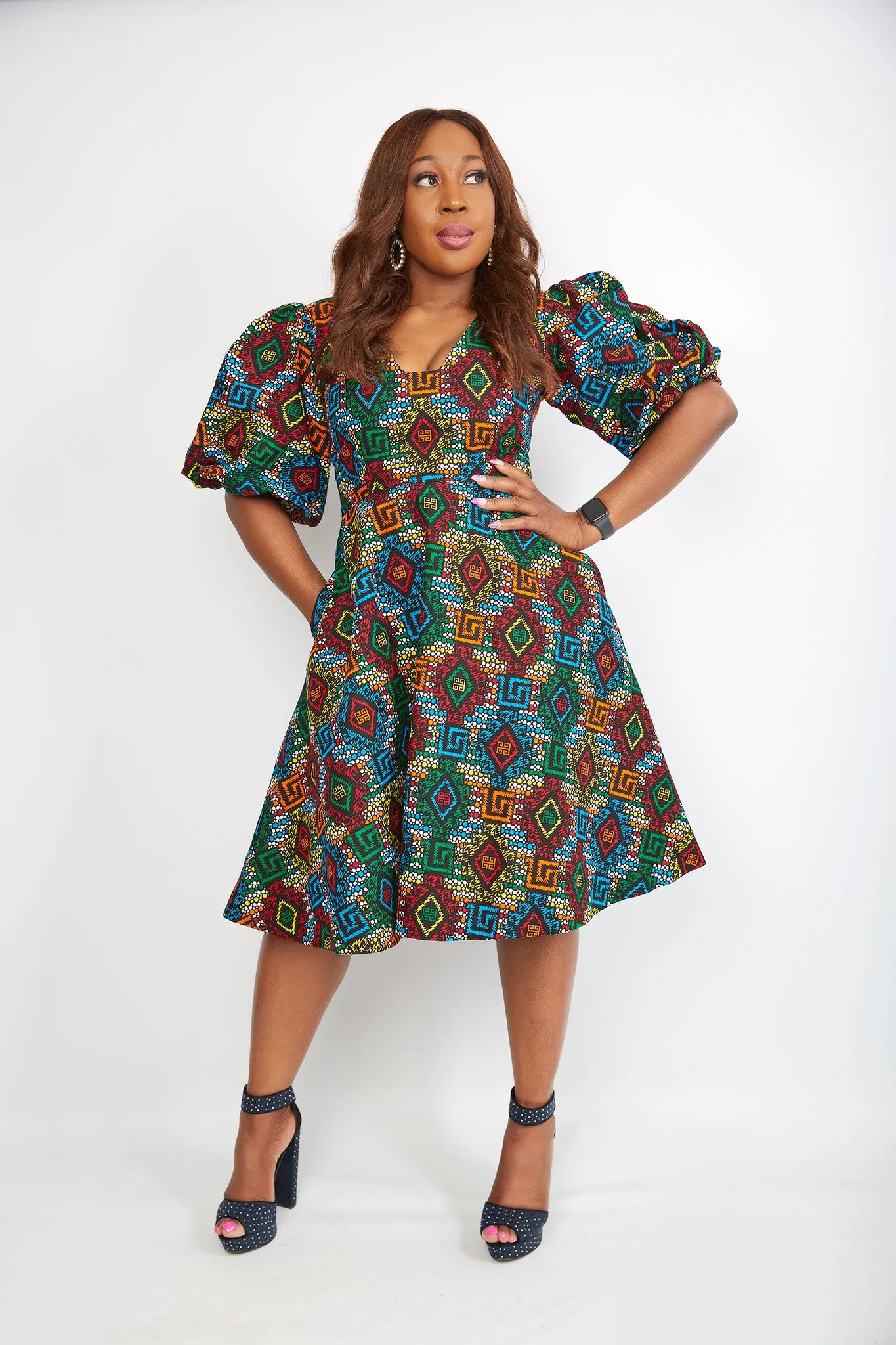 BACK IN STOCK - Just Arrived African Print Flare Midi Dress - Ayanna