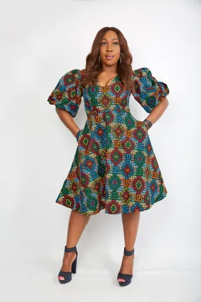 BACK IN STOCK - Just Arrived African Print Flare Midi Dress - Ayanna