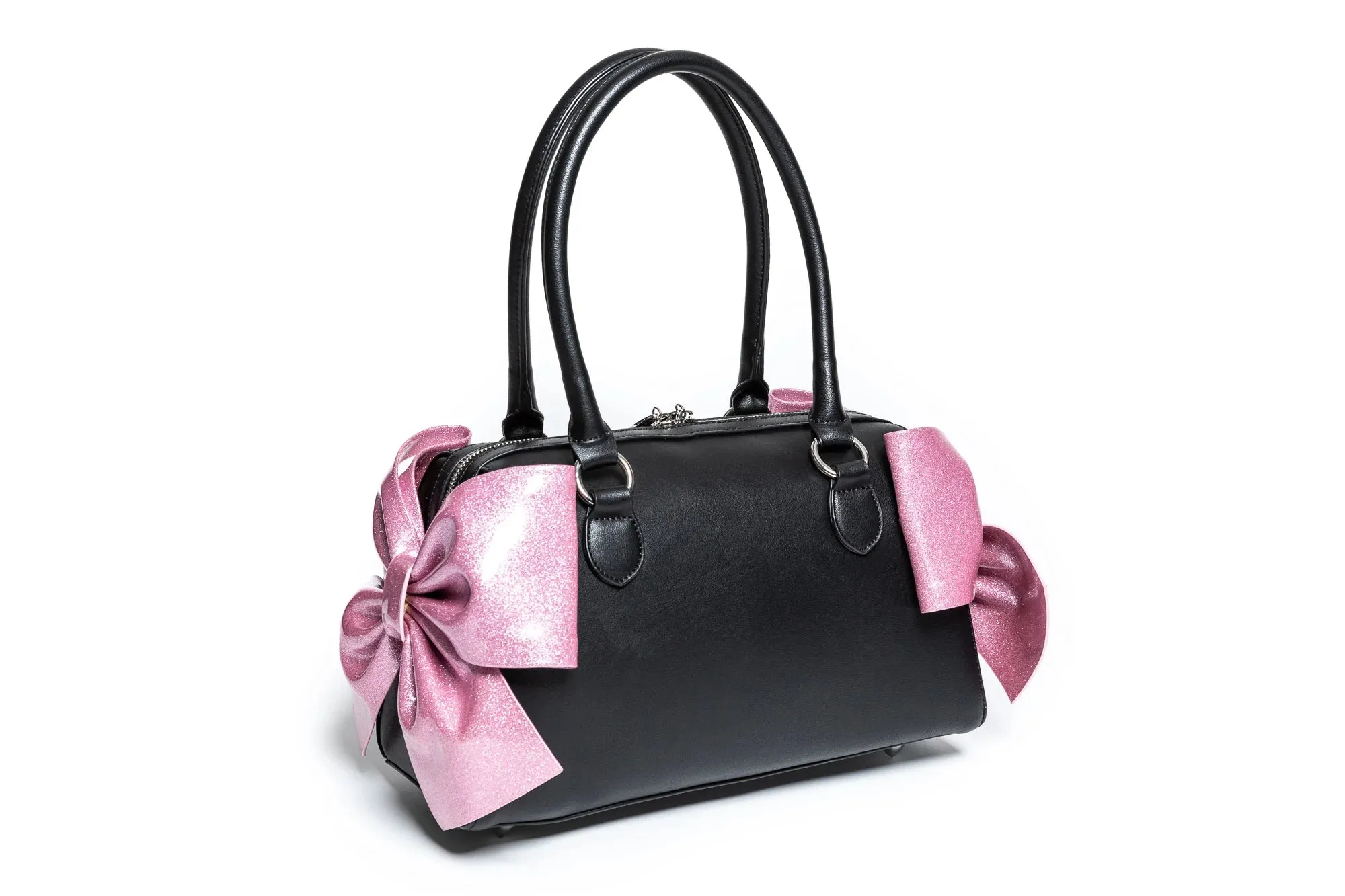 Bashful Blush & Black Matte Double Bow Tote