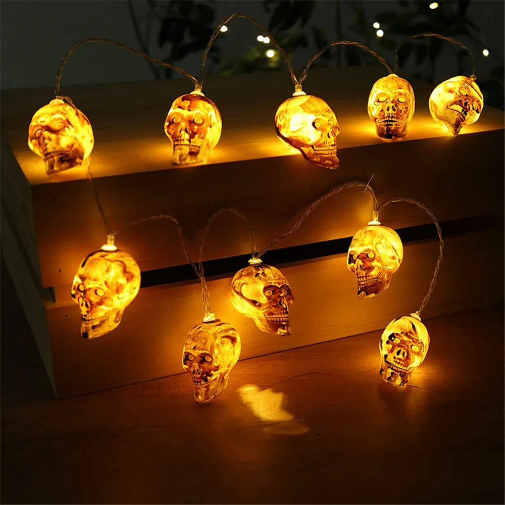 Battery-Operated LED String Halloween Skull Lights