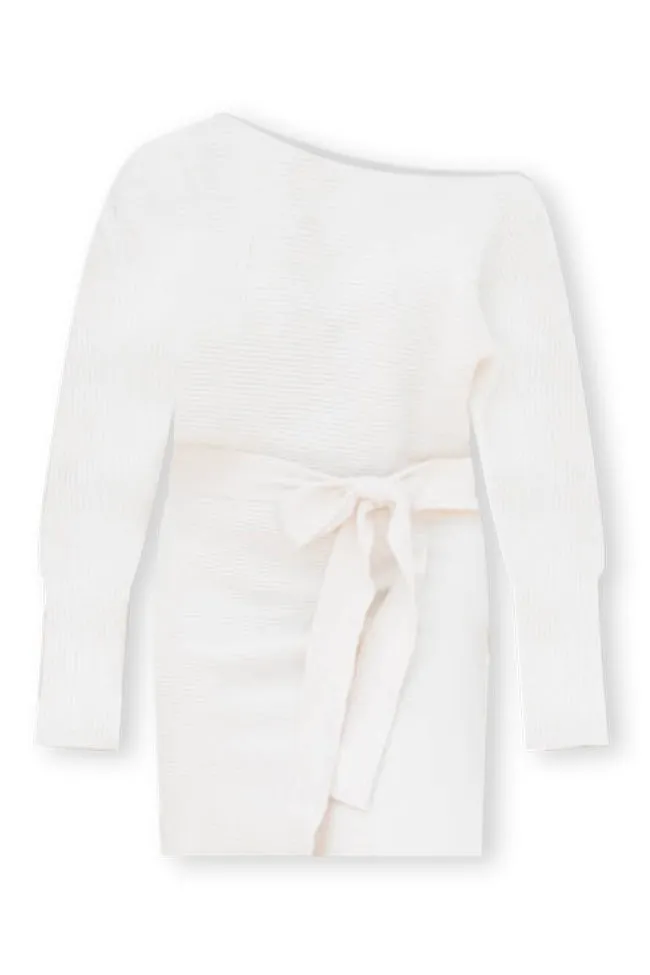 Been Awhile Cream Belted Long Sleeve Sweater Dress