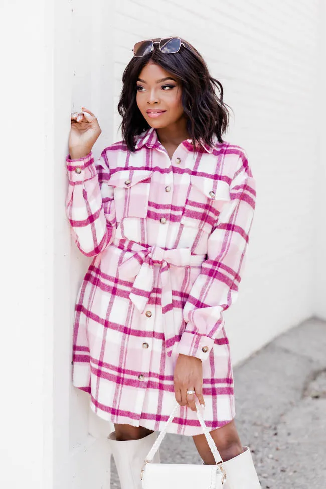 Believe In My Heart Pink Plaid Belted Button Up Mini Dress FINAL SALE