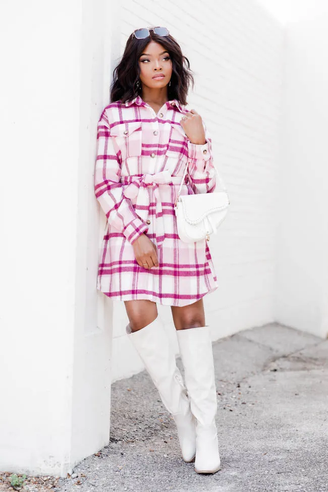 Believe In My Heart Pink Plaid Belted Button Up Mini Dress FINAL SALE