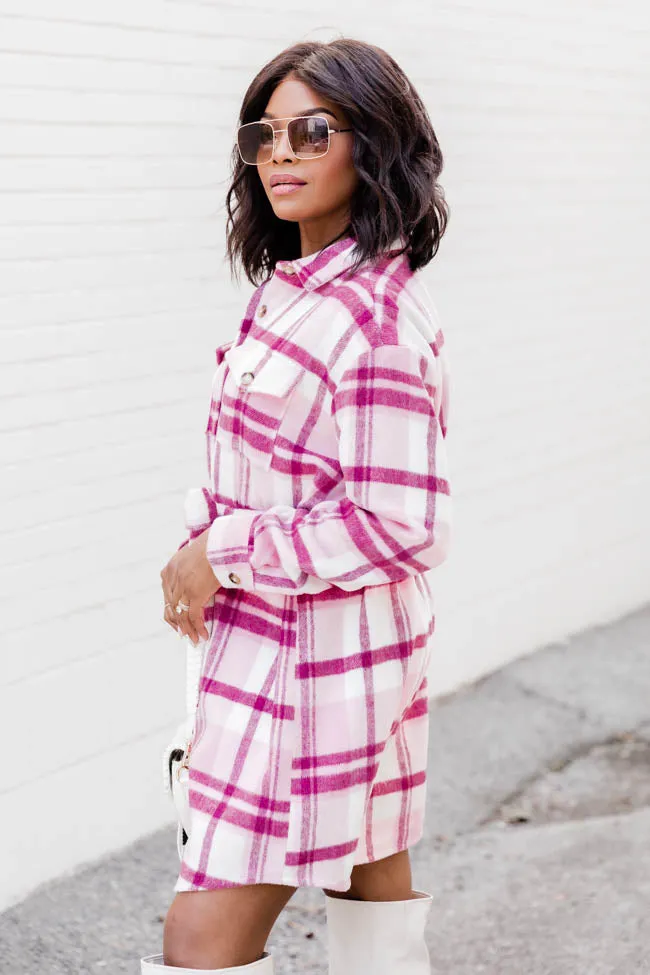 Believe In My Heart Pink Plaid Belted Button Up Mini Dress FINAL SALE