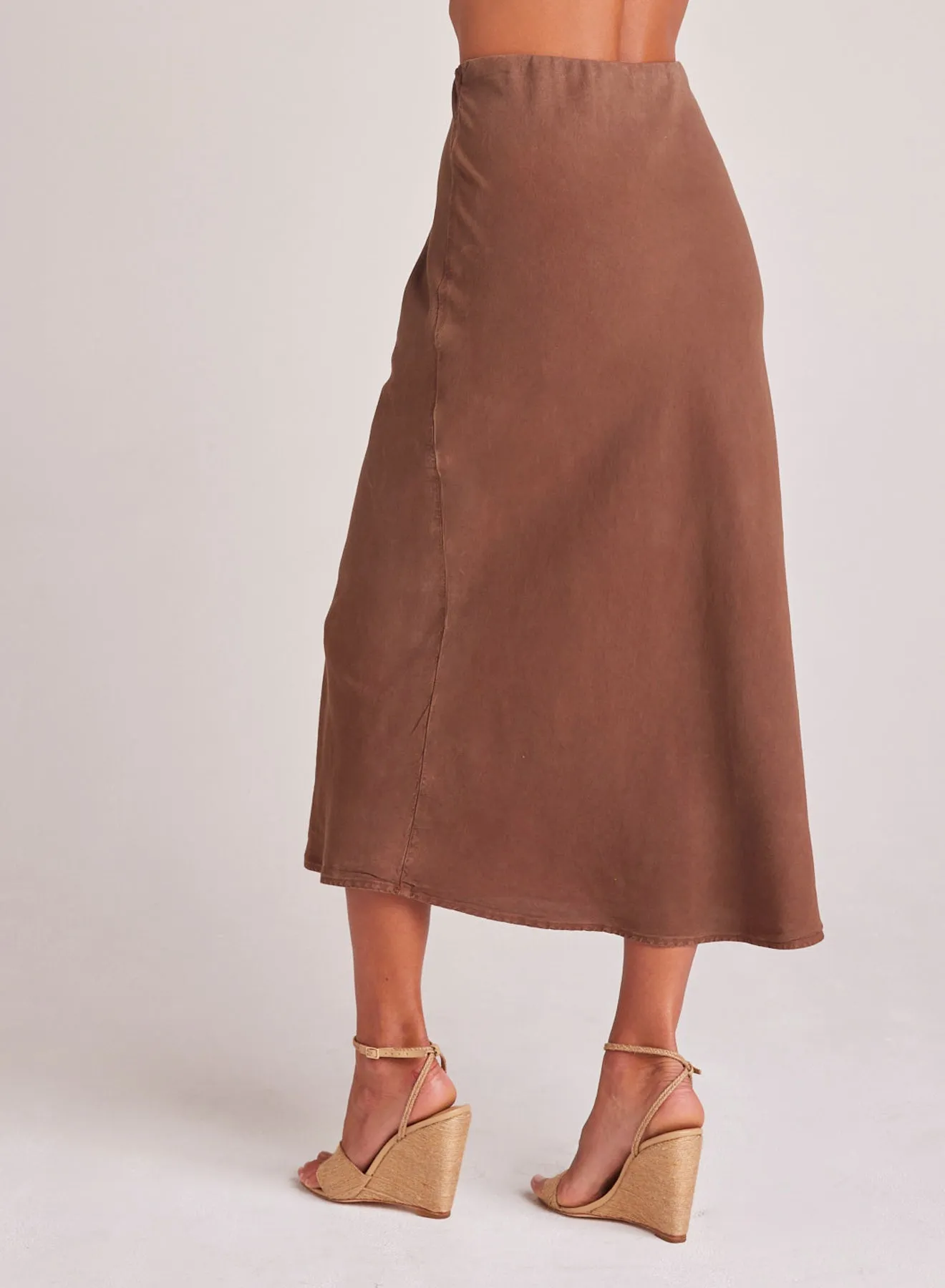 Bias Midi Skirt - Botanical Brown