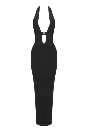 BLACK DEEP V-NECK MAXI DRESS