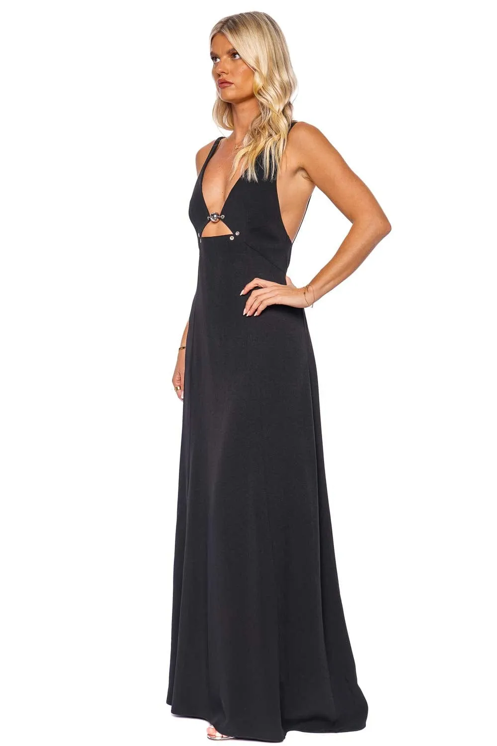 Black Deep V Open Back Maxi Dress